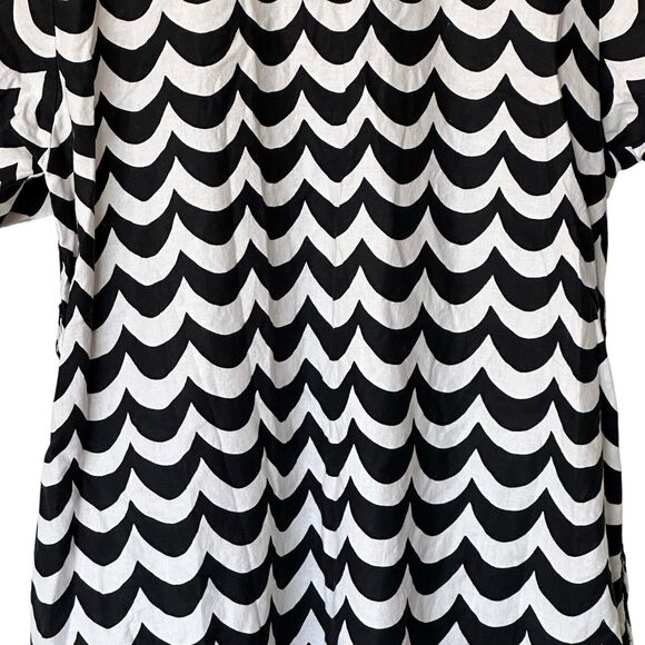 Marimekko X Uniqlo Small Black White Wave Print Linen Blend Shirt Midi Dress - Picture 8 of 10